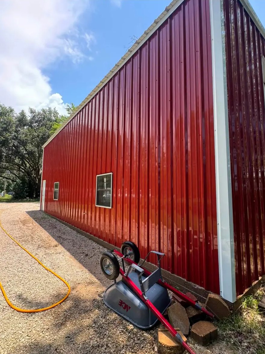 Metal siding & white trim — soft washed — after