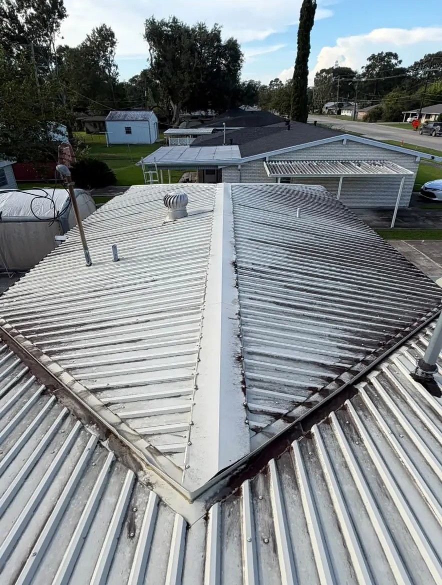 Metal roof — mildew & black streaks removed — before